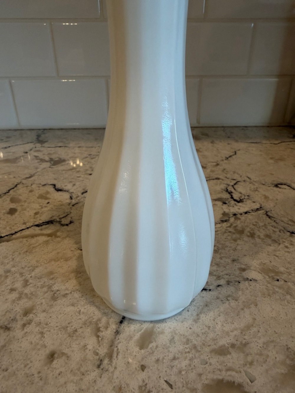 Brutalist Metal Flowers in Vintage Milk-glass Vase - Picture 3 of 11